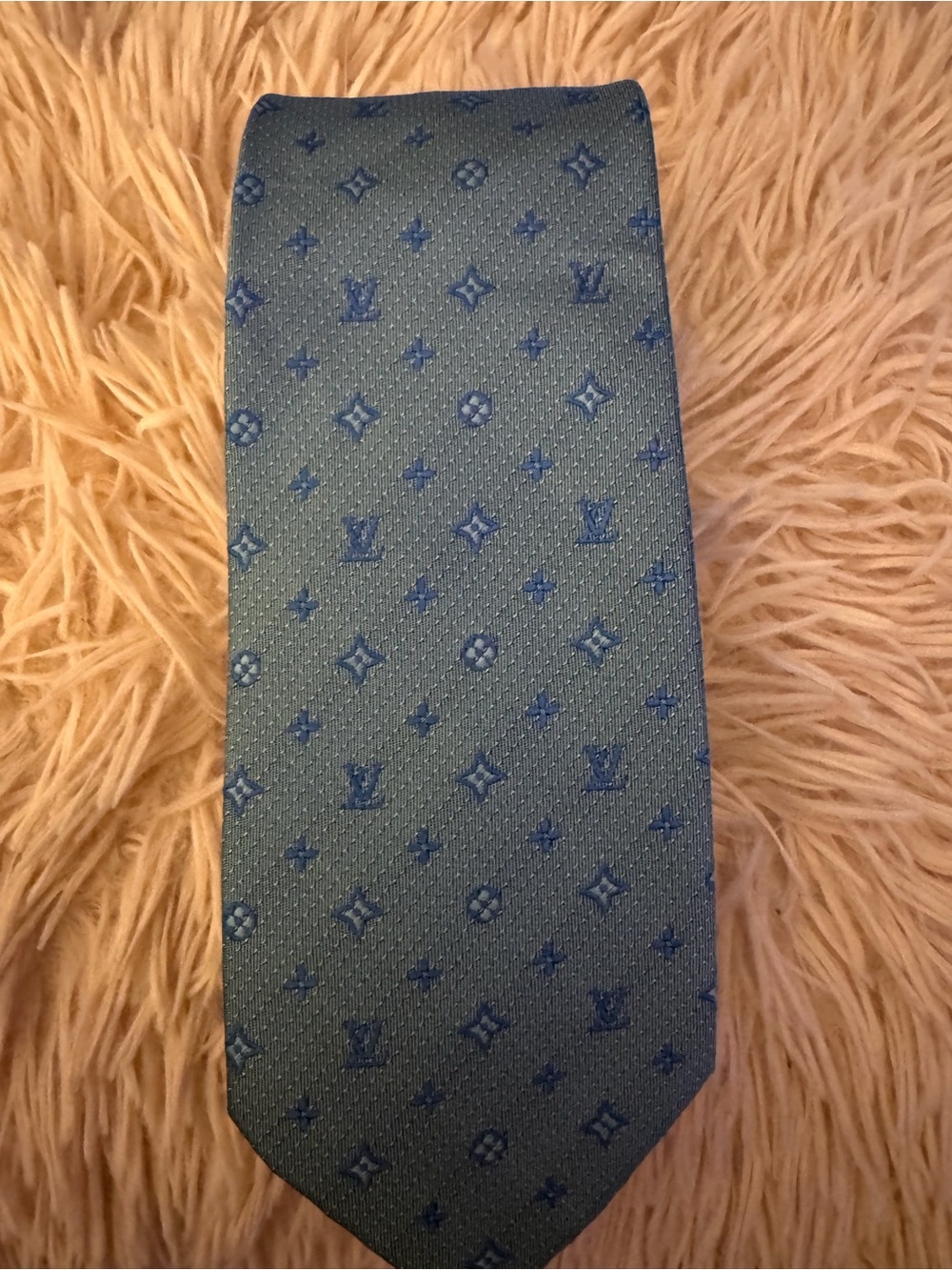 Louis Vuitton Blue Silk Monogram Silk Tie